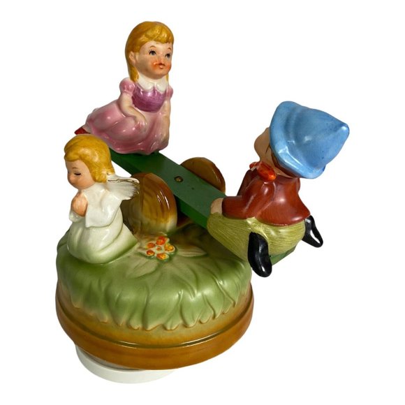 Vintage SANMYRO  Music Box Made in Japan 7" x  5" Boy Girl See Saw Angel - Picture 2 of 9
